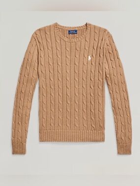 Polo by Ralph Lauren Cable Knit Cotton Crew Neck Sweater Camel Size Medium